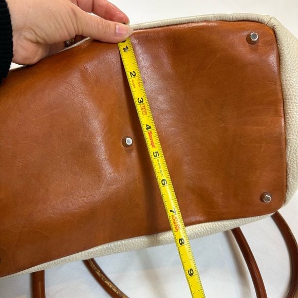 Cristina Made in Italy Genuine Leather Cream and Brown Tote Bag - Picture 13 of 16